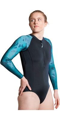 Fato De Banho De Manga Comprida Para Mulher « ZONE3 » 2026, Modelo « Front Zip », SW26WLS127 - Teal Tie Dye