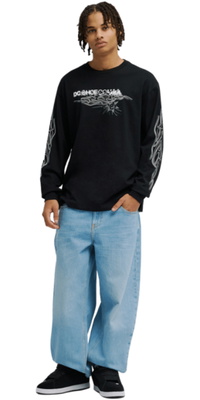 2026 DC Shoes Homem Chama Lateral Manga Longa Camiseta EDYZT04461 - Black