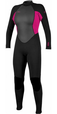 2026 ONeill Womens Reactor-2 3/2mm Back Zip Wetsuit 5042B - Black / Punk Pink