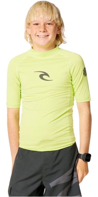 2026 Rip Curl Junior Waves UPF Short Sleeve Rash Vest 136BRV - Lime