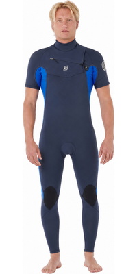 2026 Rip Curl Homem Dawn Patrol 2/ 2mm Camisola De Manga Curta Chest Zip Fato De Mergulho 16VMFS - Electric Cobalt