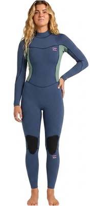 2026 Billabong Womens Synergy 3/2mm Flatlock Back Zip Fato De Mergulho 24BW211601 - Stormy Blue