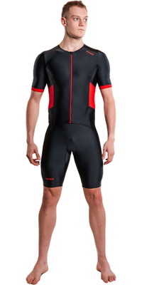 2026 ZONE3 Mens Activate Short Sleeve Full Zip Trisuit TS21MACTS108 - Black / Red