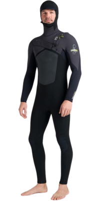 2026 C-Skins Mens Nuwave Rewired 5/4mm Hooded Chest Zip Wetsuit CRW54MH - Black / Meteor / Lime