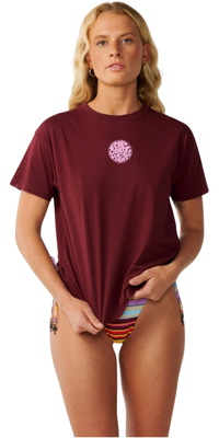 2026 Rip Curl Mulher Ícones Do Surf Relaxed T-Shirt 0RVWTE - Bone / Dark Plum