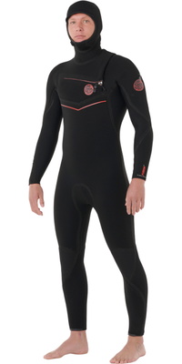 2026 Rip Curl Homem F-Bomb Fusion 4/3mm Chest Zip Com Capuz Fato De Neopreno 174MFS - Black