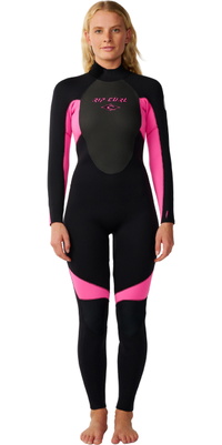 2026 Rip Curl Mulher Omega 5/4mm Back Zip Fato De Neopreno 17RWFS - Black / Pink