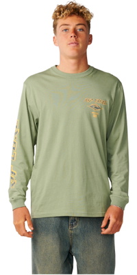 2026 Rip Curl Homem Desbotar Ícone Manga Longa T-Shirt 0BQMTE - Sage