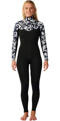 2026 Rip Curl Mulher Dawn Patrol Pro 4/3mm Chest Zip Fato De Neopreno 16VWFS - Black / White