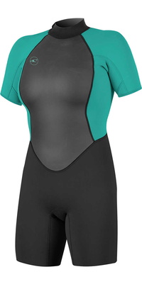 2025 Oneill Feminino Reactor Ii 2mm Back Zip Shorty Fato De Mergulho 5043 - Preto / Aqua