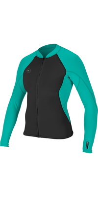 2026 Oneill Feminino Reactor Ii 1.5mm Front Zip Casaco De Neoprene 5294 - Preto / Aqua