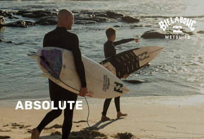 Billabong Absolute wetsuit range, from shorty to full-length suits