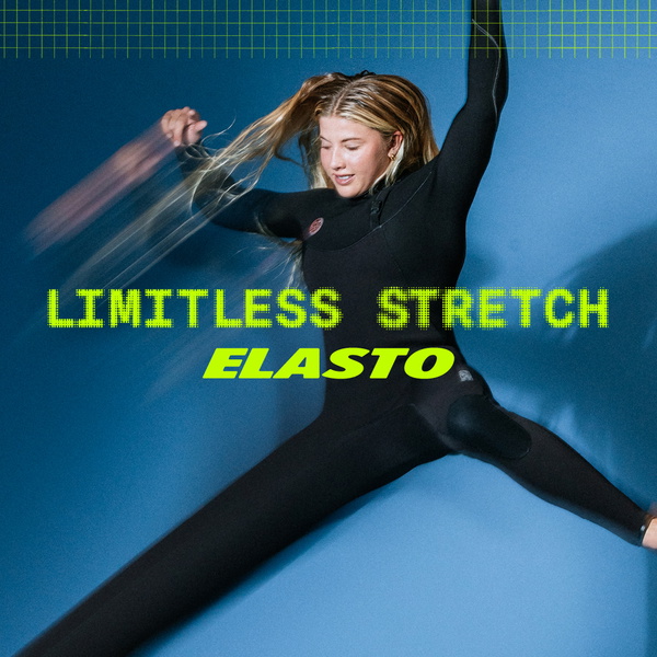 Back view of a hooded Elasto wetsuit, arms outstretched