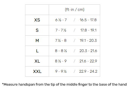 Mystic Gloves 22 0 Size Chart