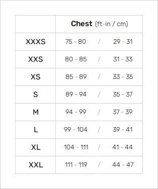 Mystic Mens Impact Vests 0 Size Chart