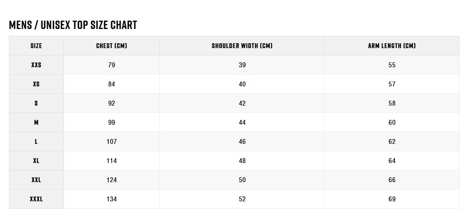 Zhik Mens Top 22 0 Gráfico do tamanho